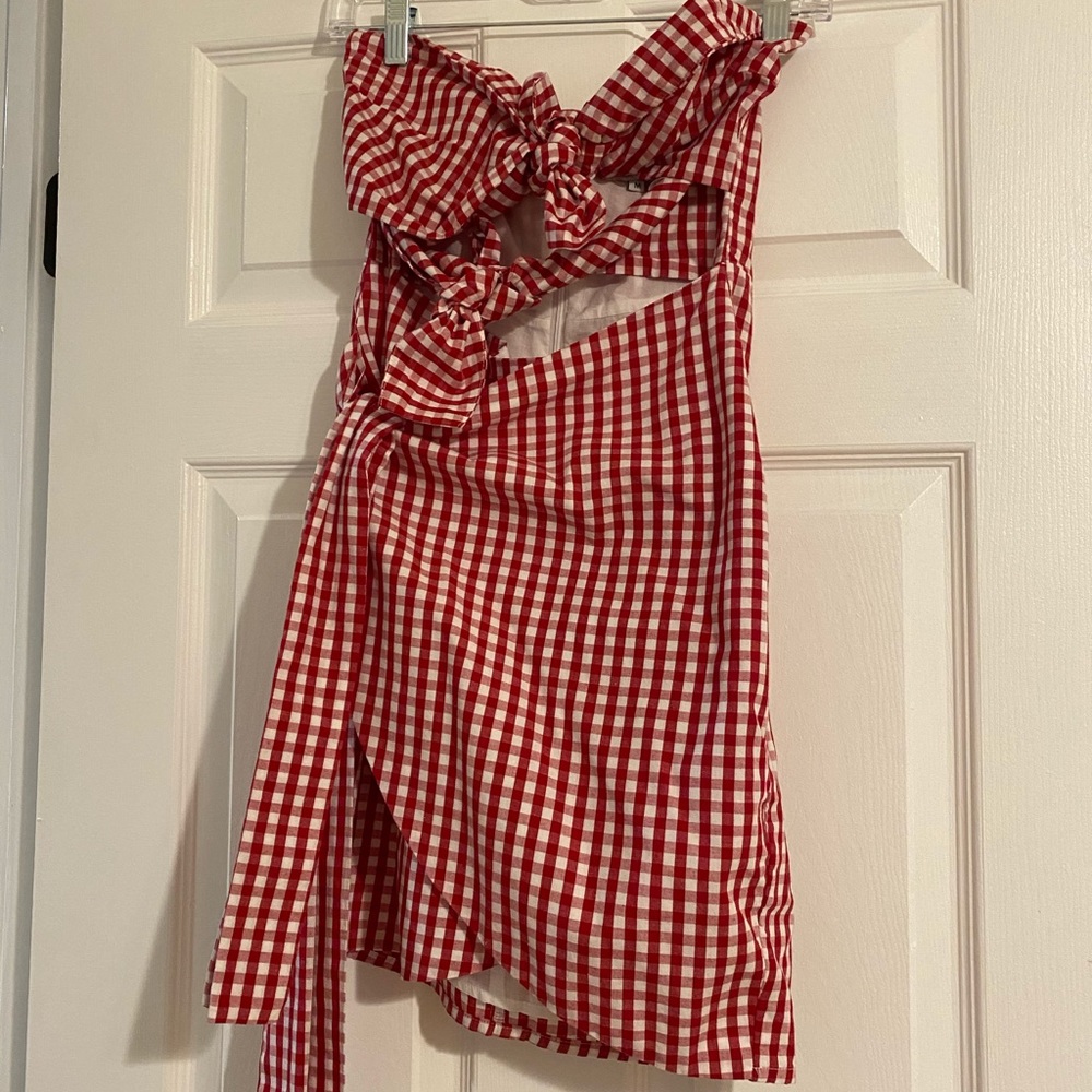 Strapless gingham mini dress